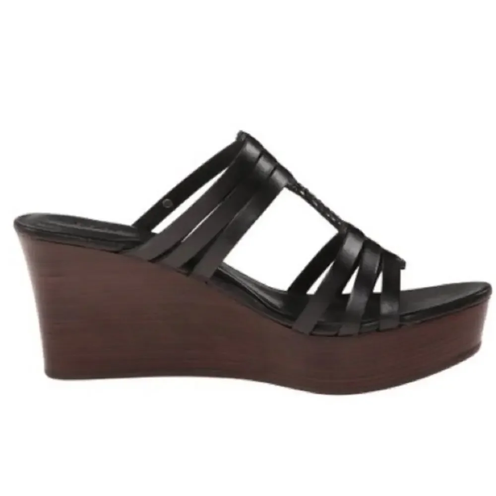 Ugg Black Mattie Leather PlatformWedge Sandal Size 9W